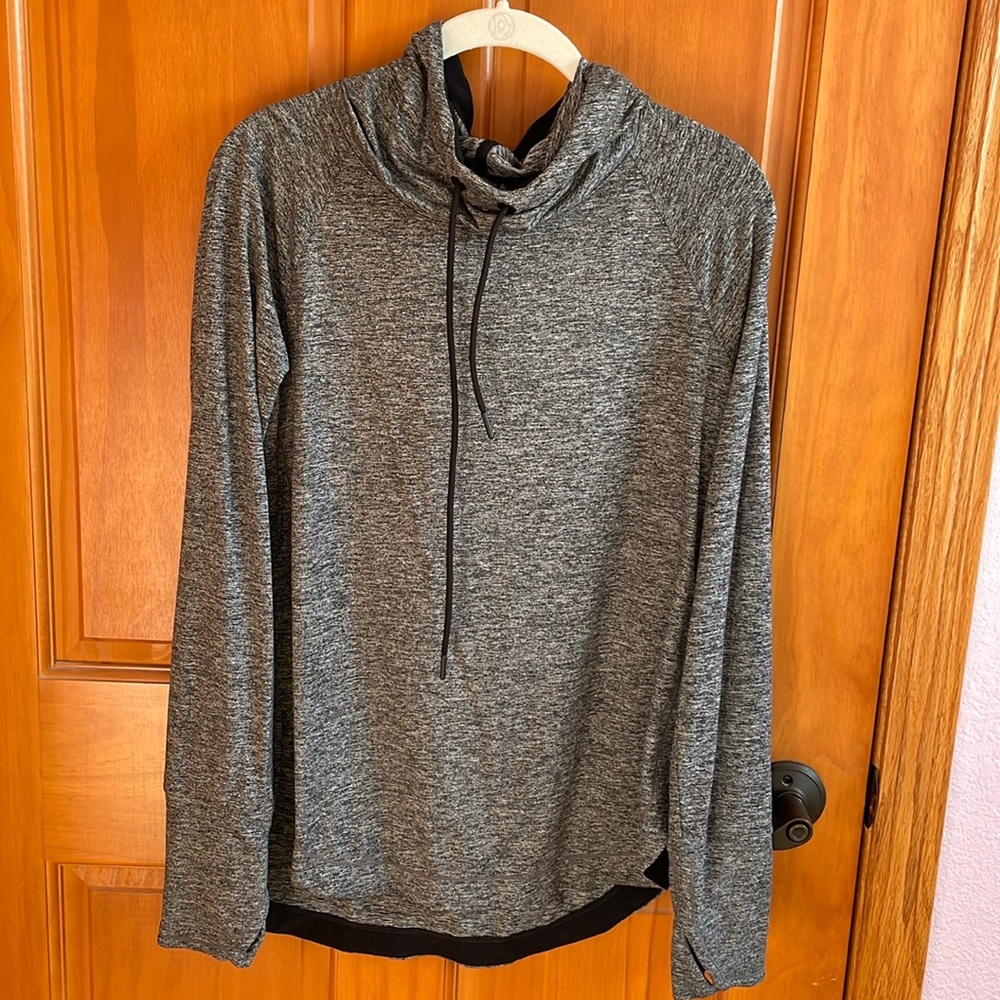 Heather gray hooded Athleta Uptempo top